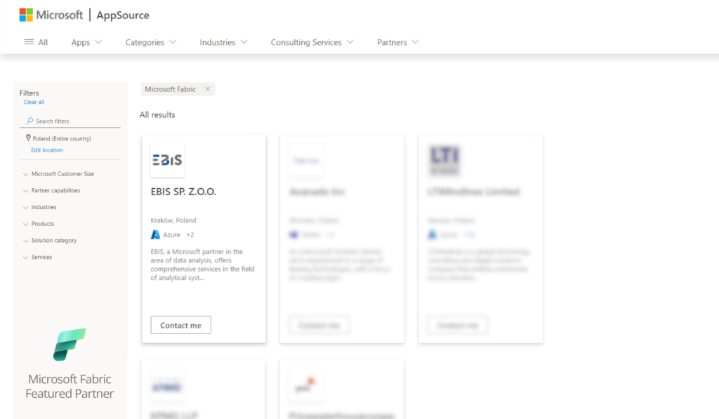 EBIS with Fabric Featured Partner designation – Microsoft AppSource screenshot